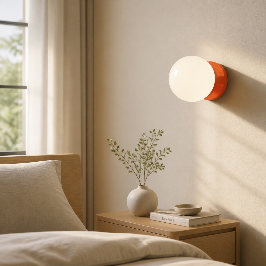 Nebulon wall light in a bedroom with orange finish
