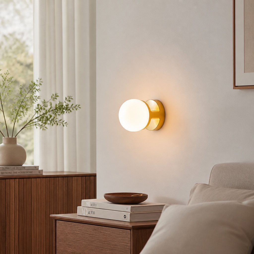 Nebulon wall light in a bedroom with yellow finish