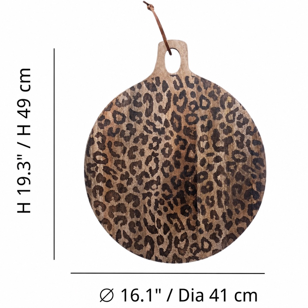 Serving board dimensions diagram showing H 19.3 inches and diameter 16.1 inches