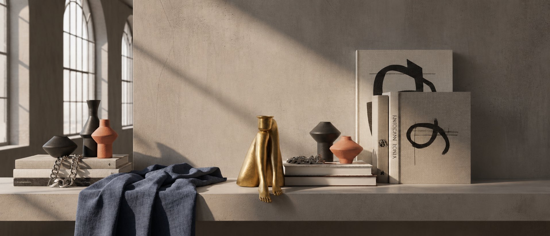 Sexy Legs Candle Holder In Gold styled on a shelf