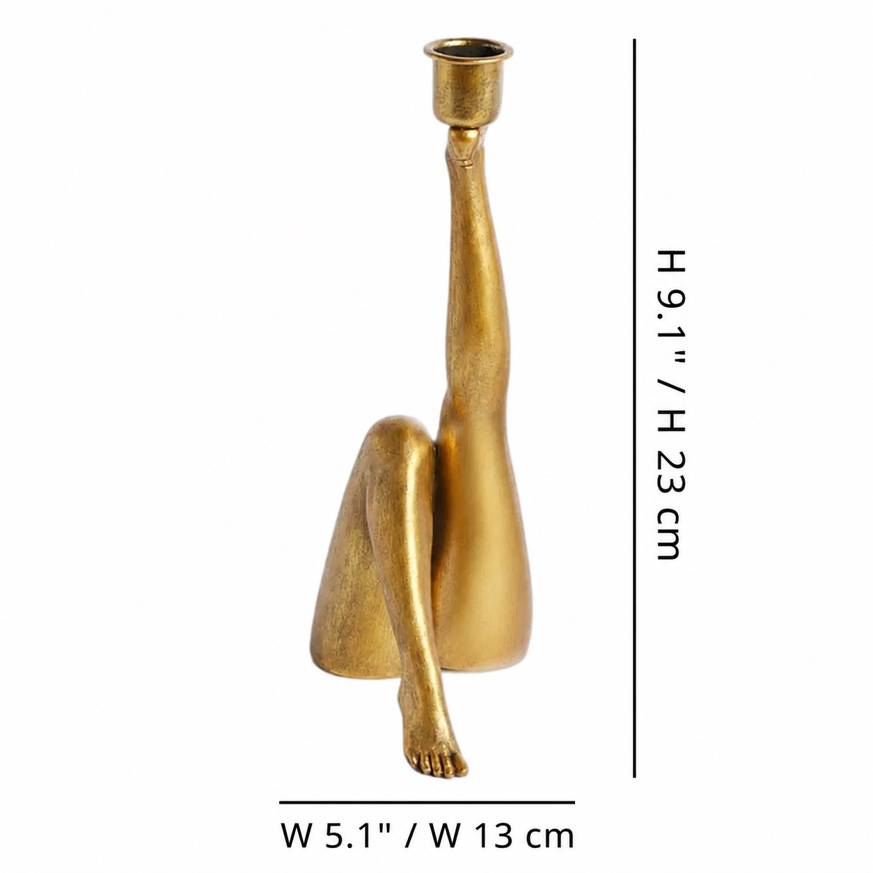 Size reference diagram for the gold kick leg candle holder