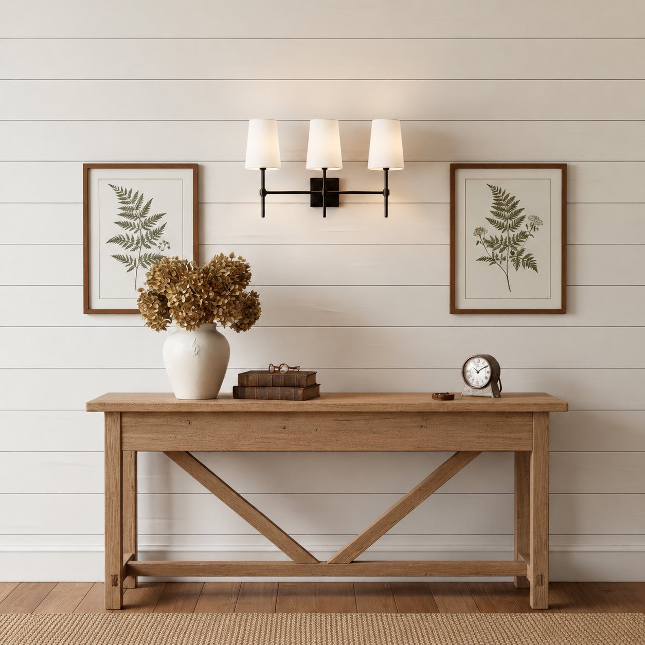 Derlina three-head wall lamp above console
