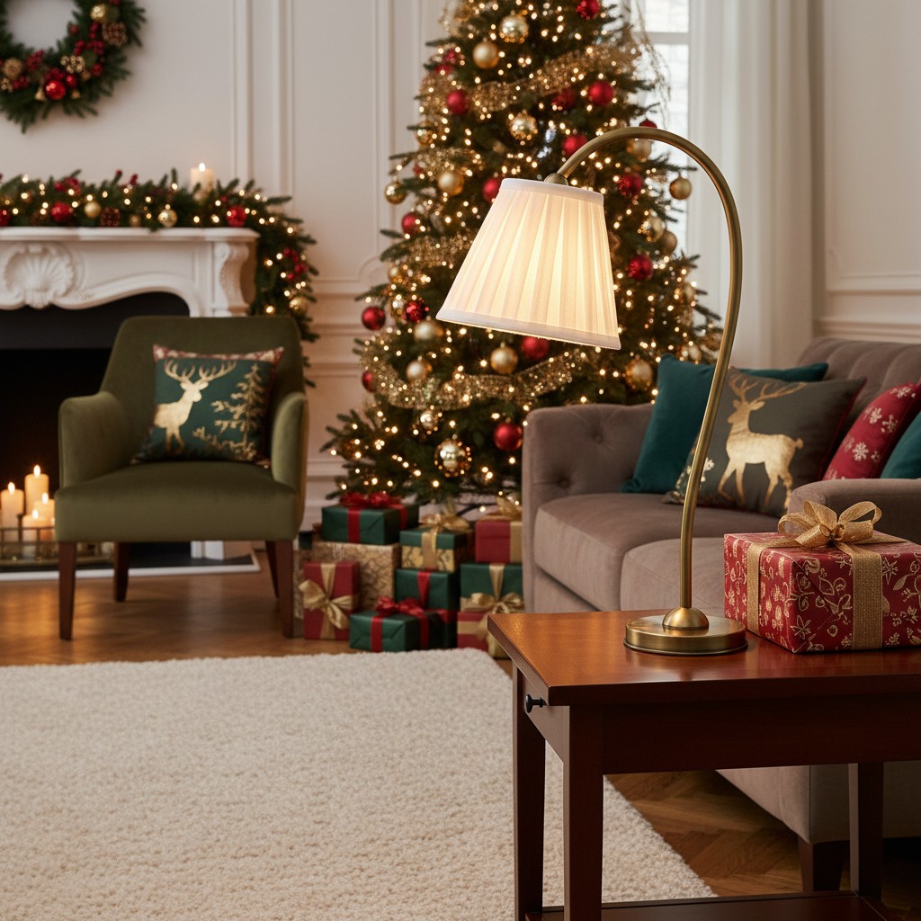 Luvora table lamp styled in a festive living room