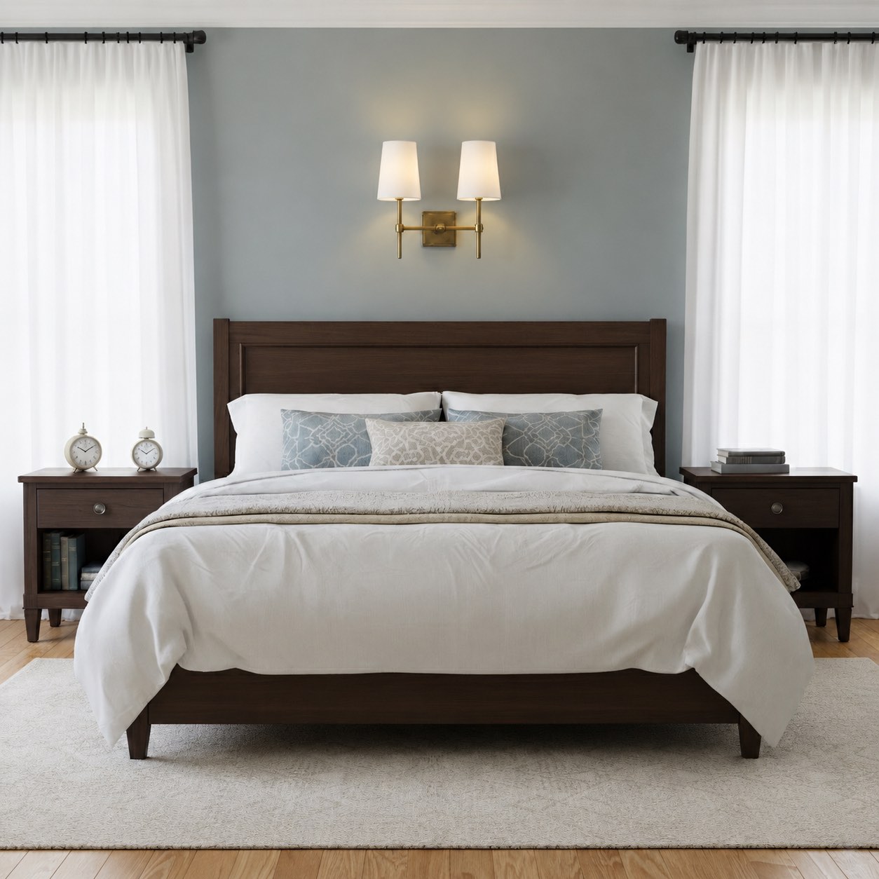 Derlina two-head wall lamp in bedroom