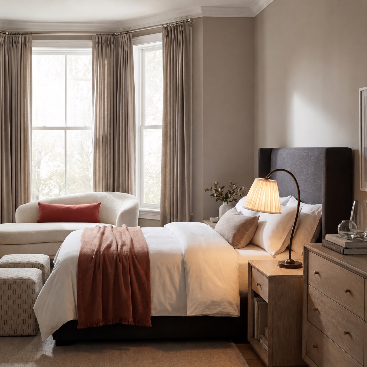 Luvora table lamp in a warm bedroom scene