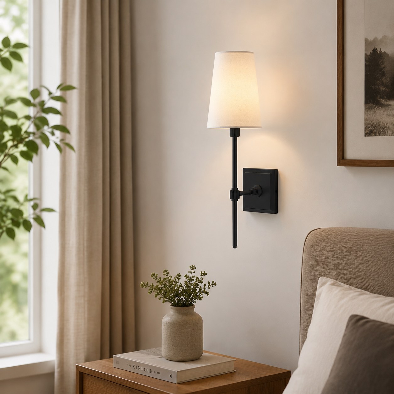 Derlina wall lamp beside a bed