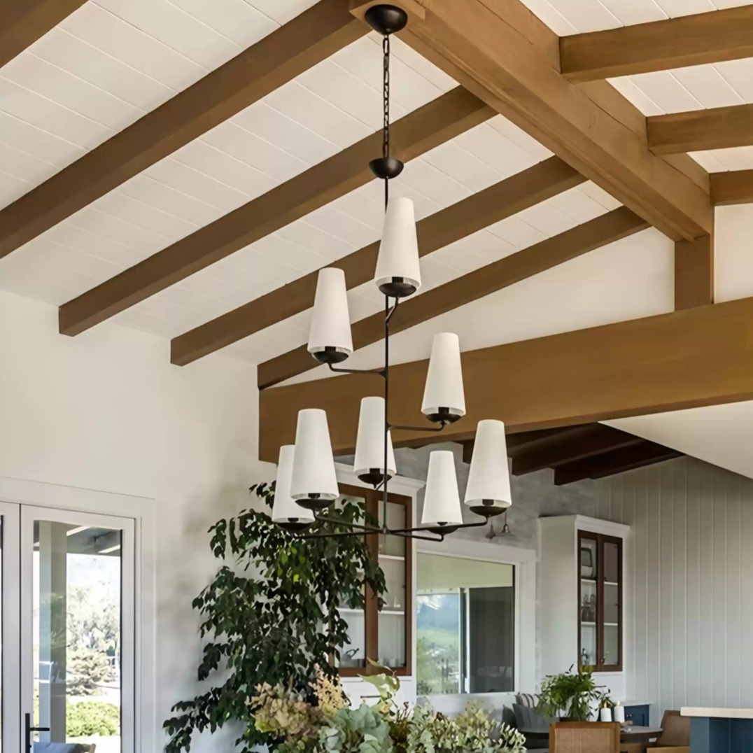 Fontaine Vertical Chandelier ceiling beam scene