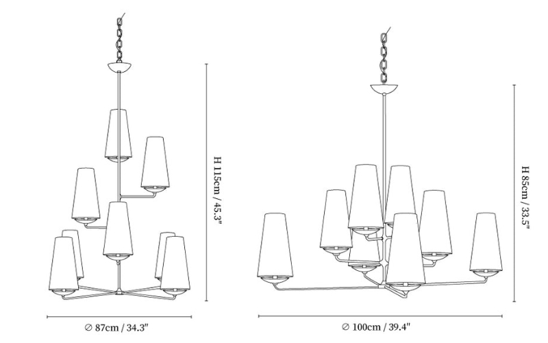 Fontaine Vertical Chandelier product size diagram