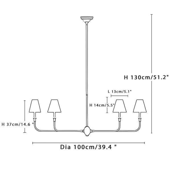 4-Light Piaf Grande size diagram