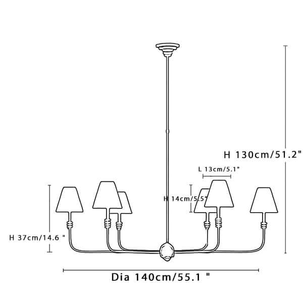 6-Light Piaf Grande size diagram