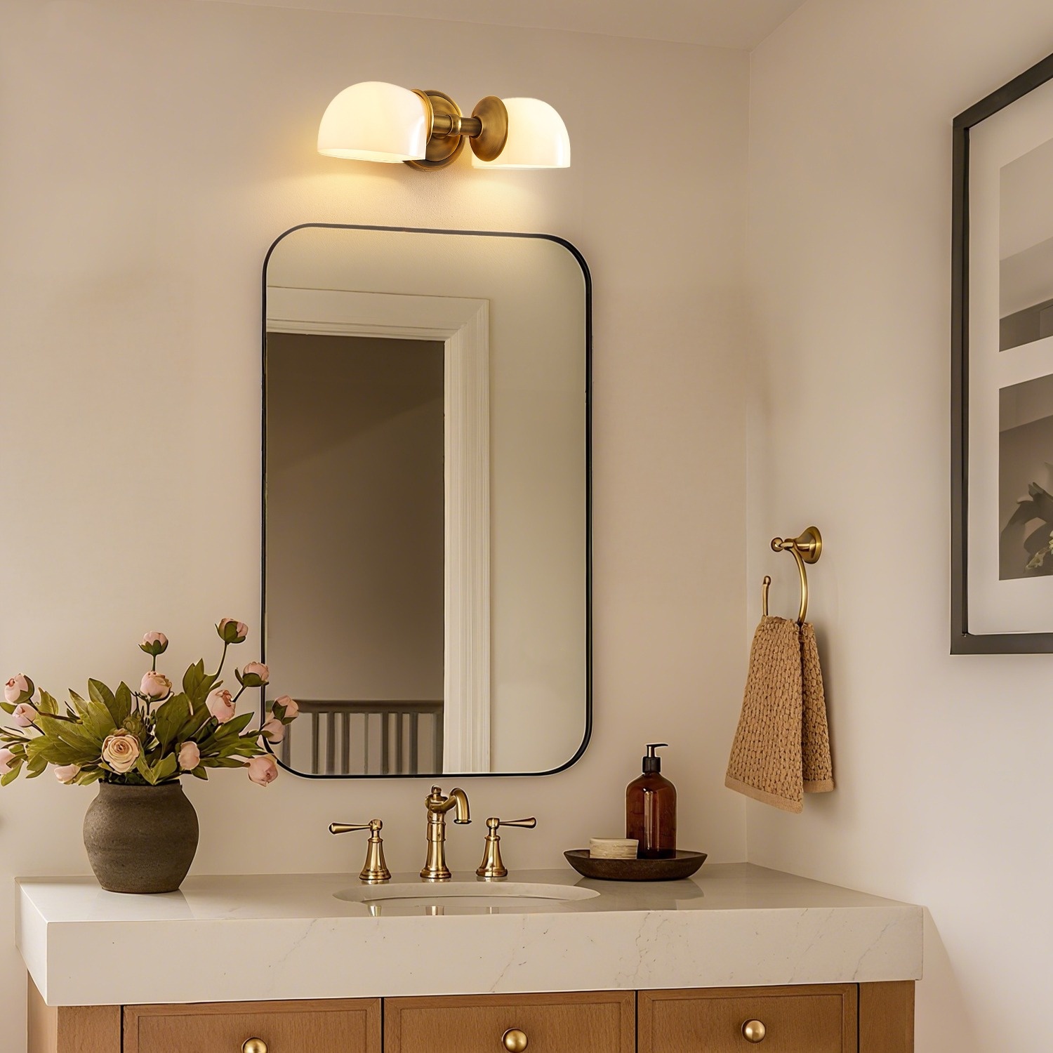 Modern Mercer Double Horizontal Metal Wall Sconce bathroom installation scene