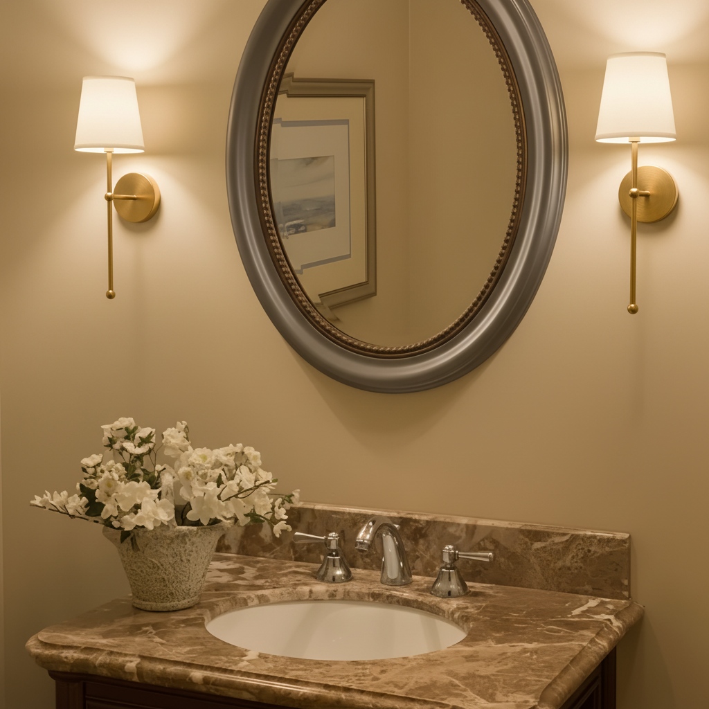 Meshara wall lamp around a vanity mirror