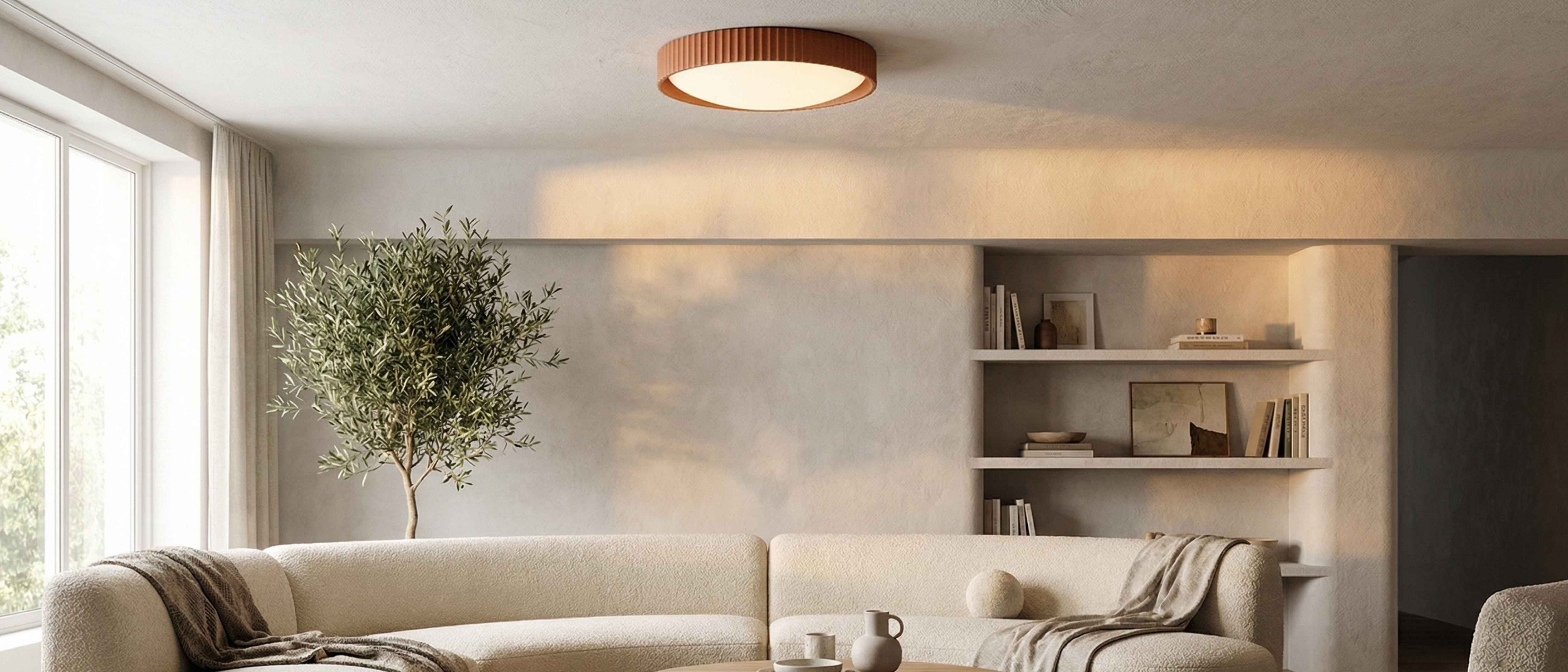 Acrion flush mount ceiling light in a living room