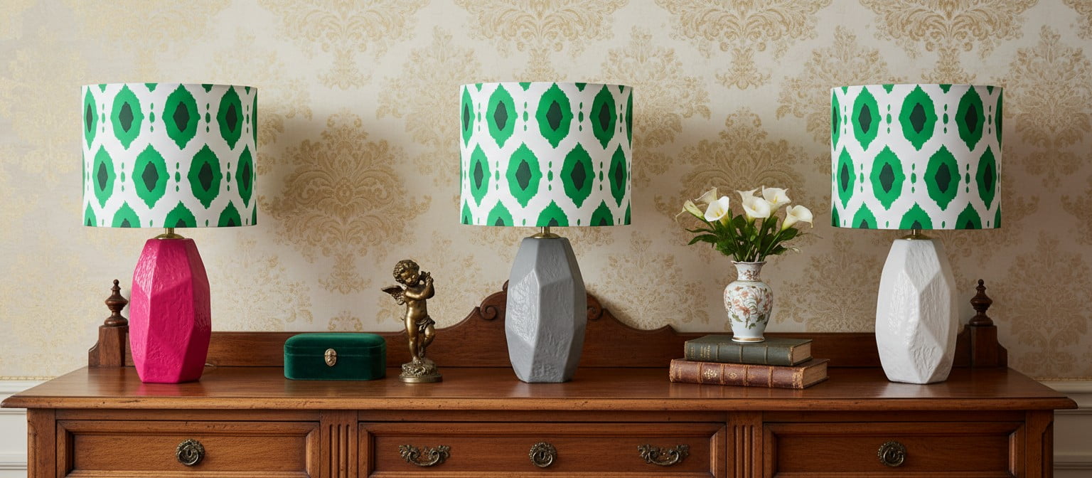 Arivane lamp finish options in pink grey and white