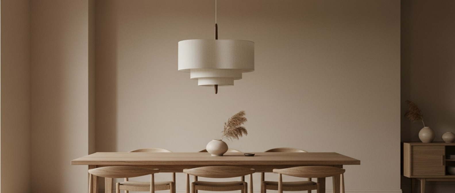 Softlume tiered fabric pendant lamp over a dining table