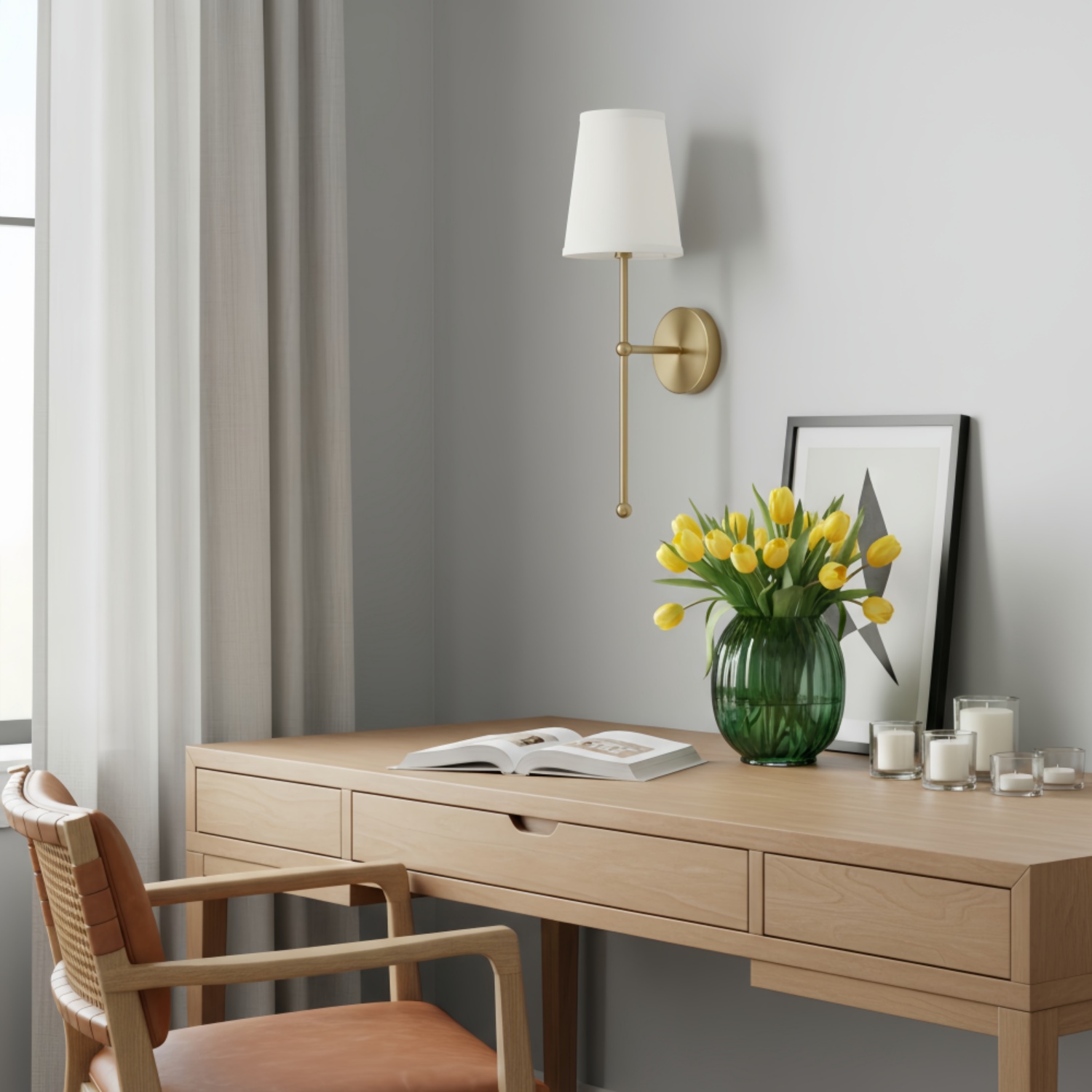 Meshara wall lamp beside a desk