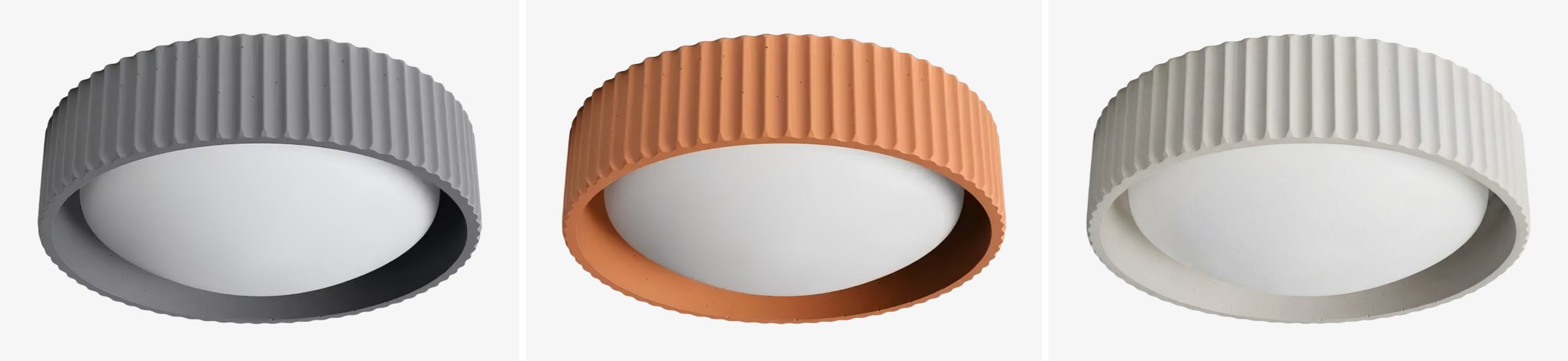 Acrion ceiling light finish options in gray terra cotta and white
