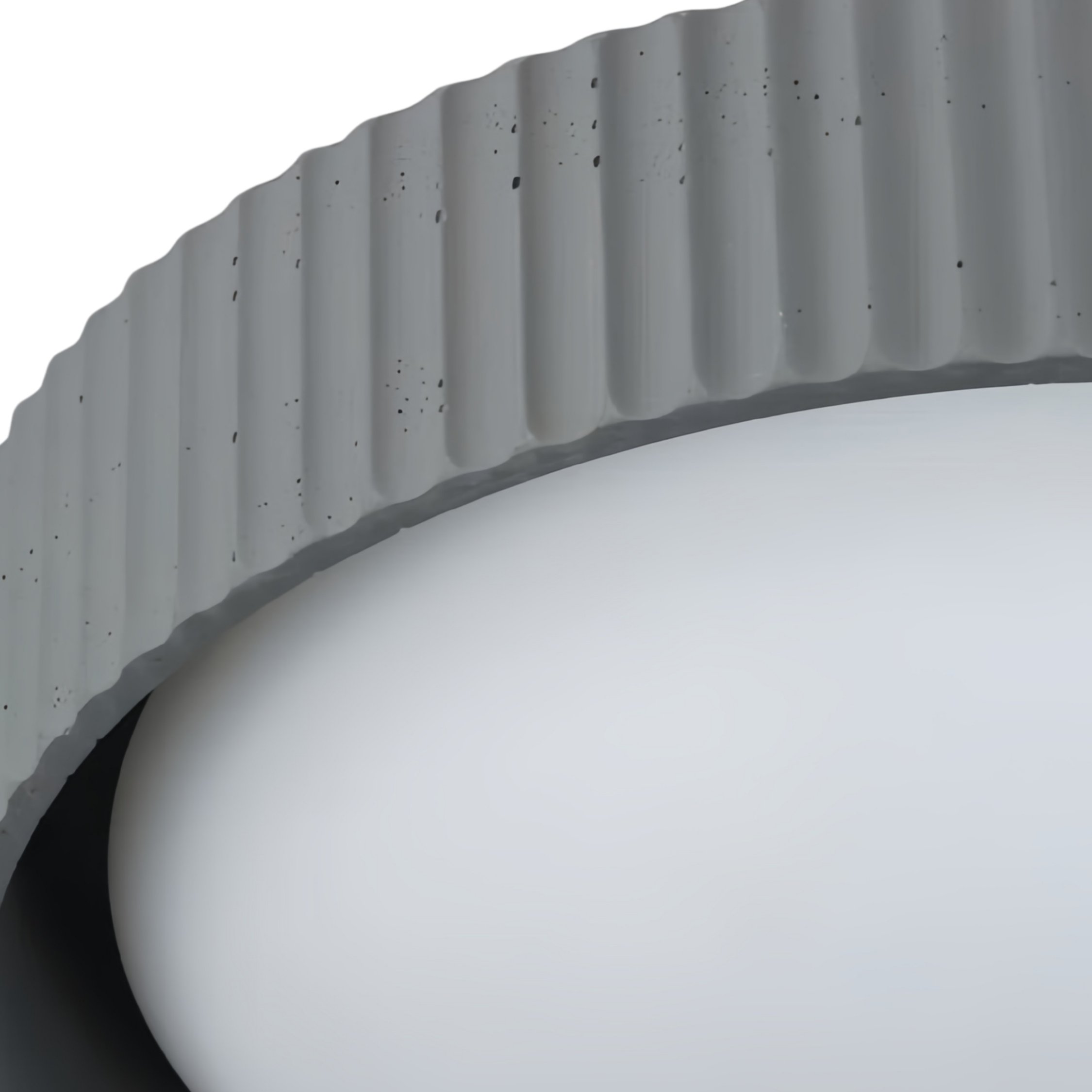 Close detail of Acrion gray fluted edge and diffuser
