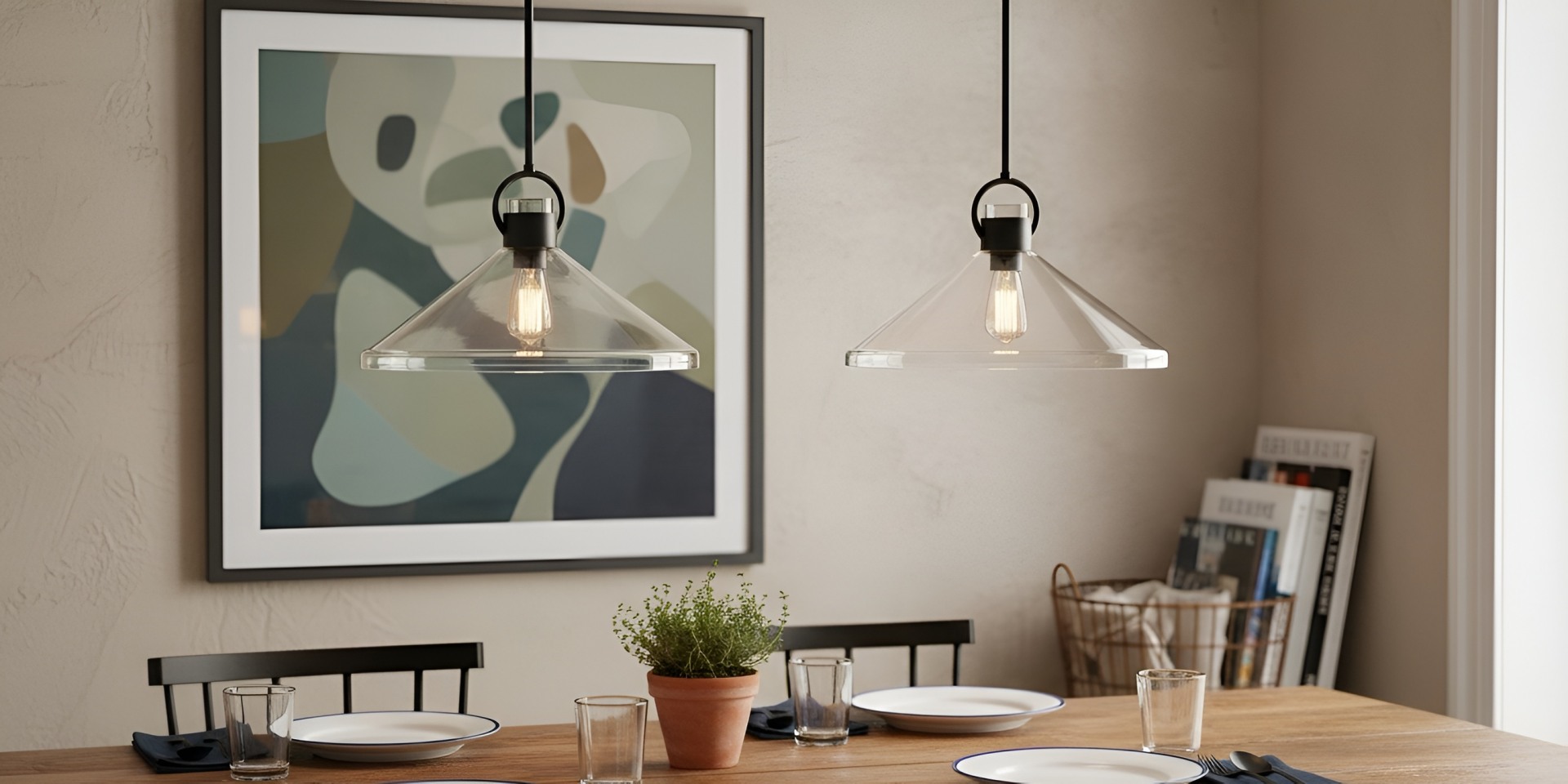 Two Orvessa pendant lights above a dining table