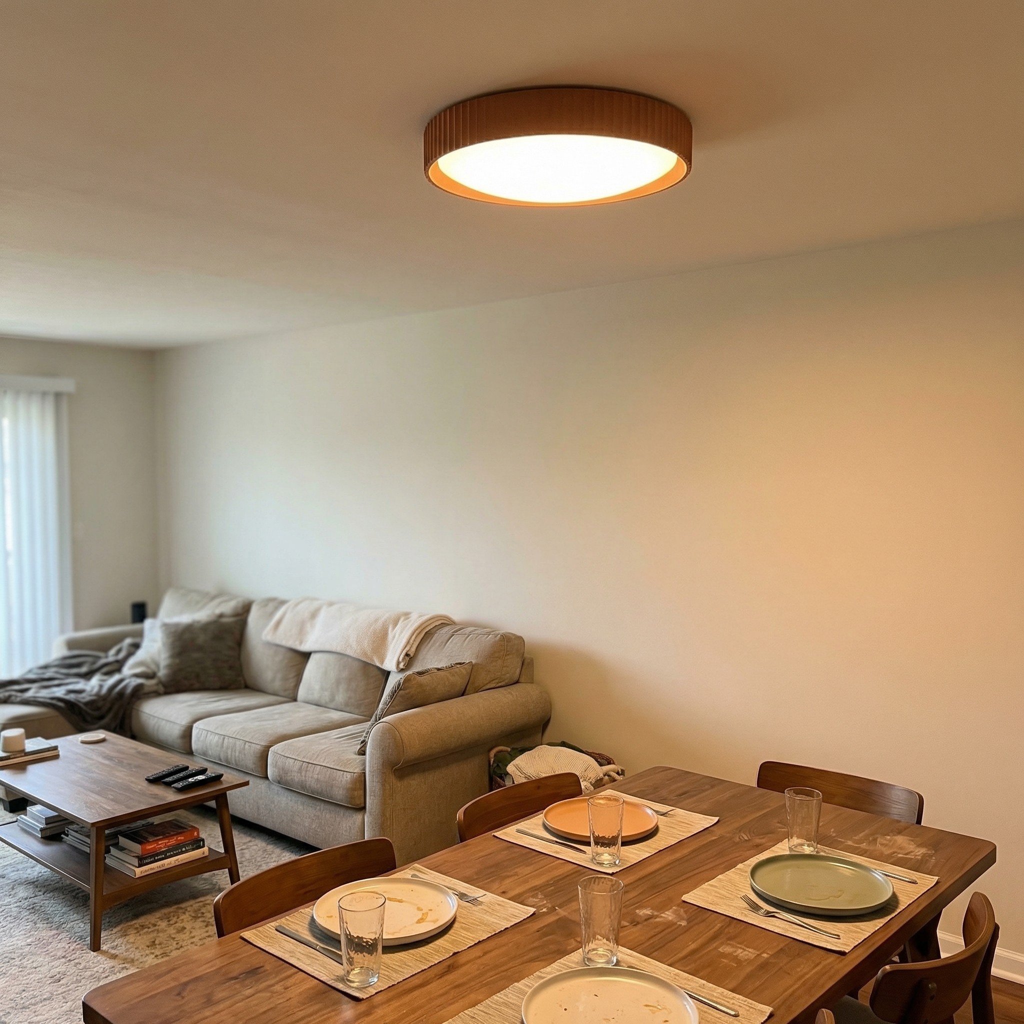 Acrion ceiling light above a dining table