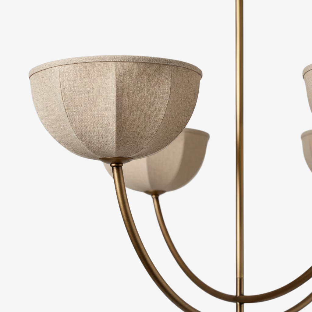 Close-up of Loomis linen shade and curved brass arm