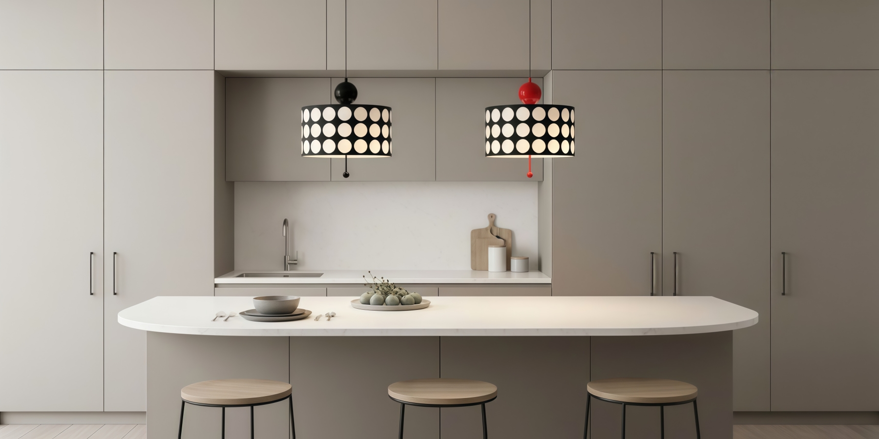 Dotrelia series pendant lamps above a kitchen island