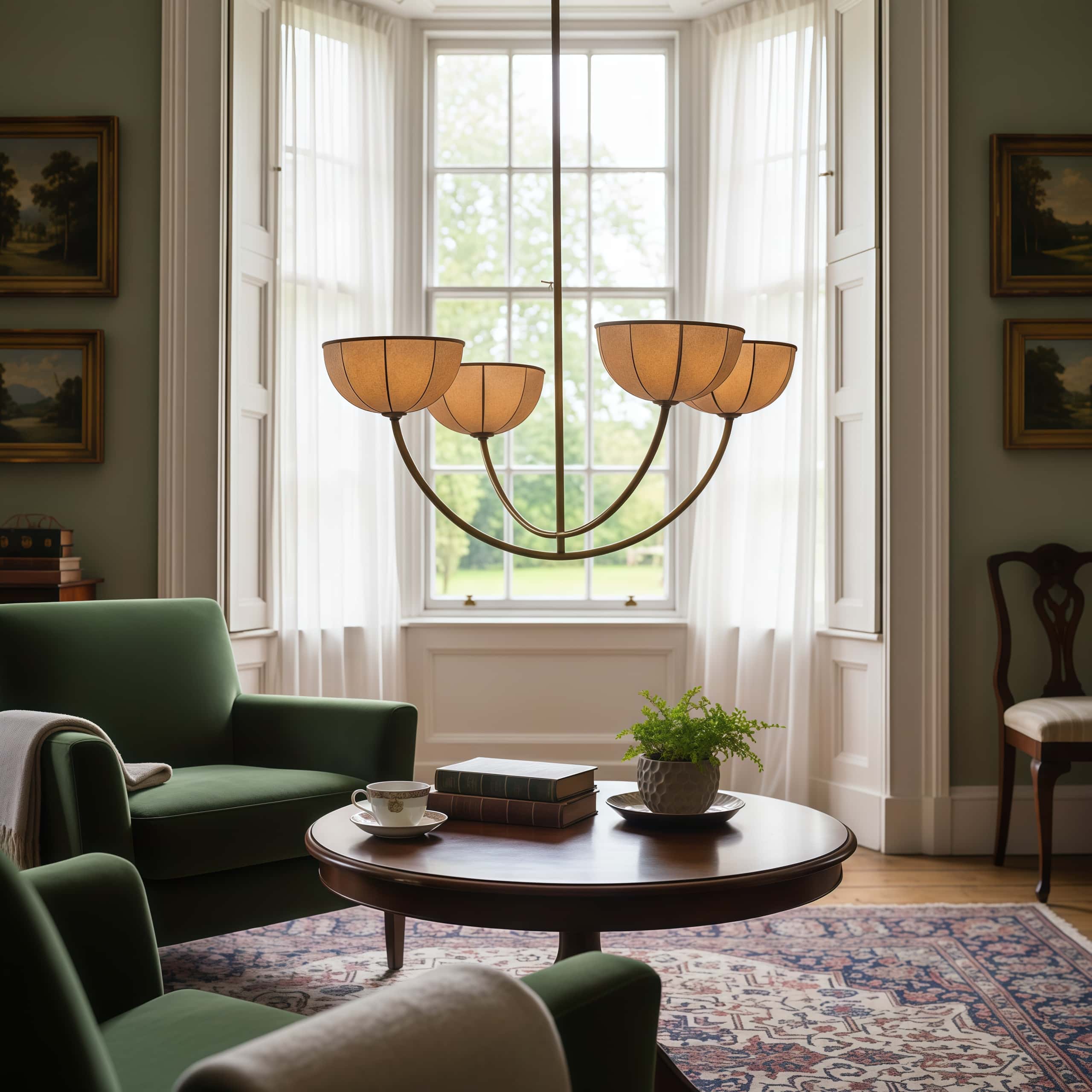 Loomis chandelier by a window