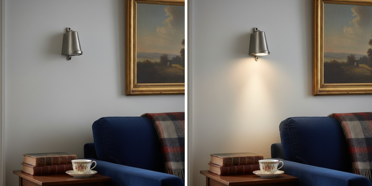 Switch light comparison with the wall light off and on