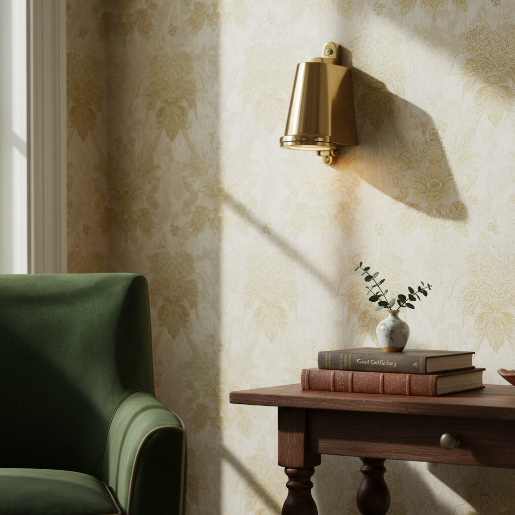 Brass Orran wall light in an interior seating corner
