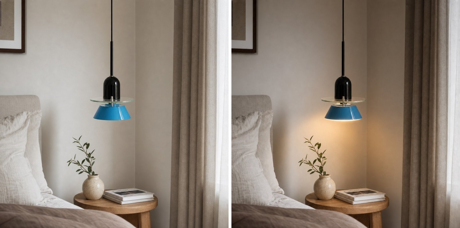 Switch light comparison showing unlit and warm light scenes