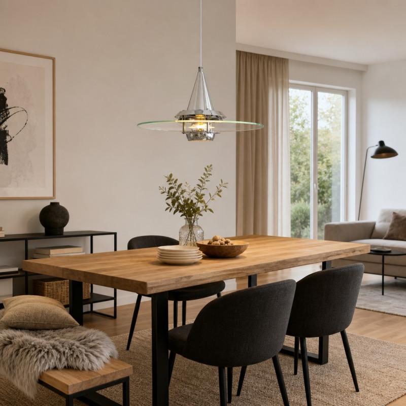 Moxellan pendant light installed above a dining table