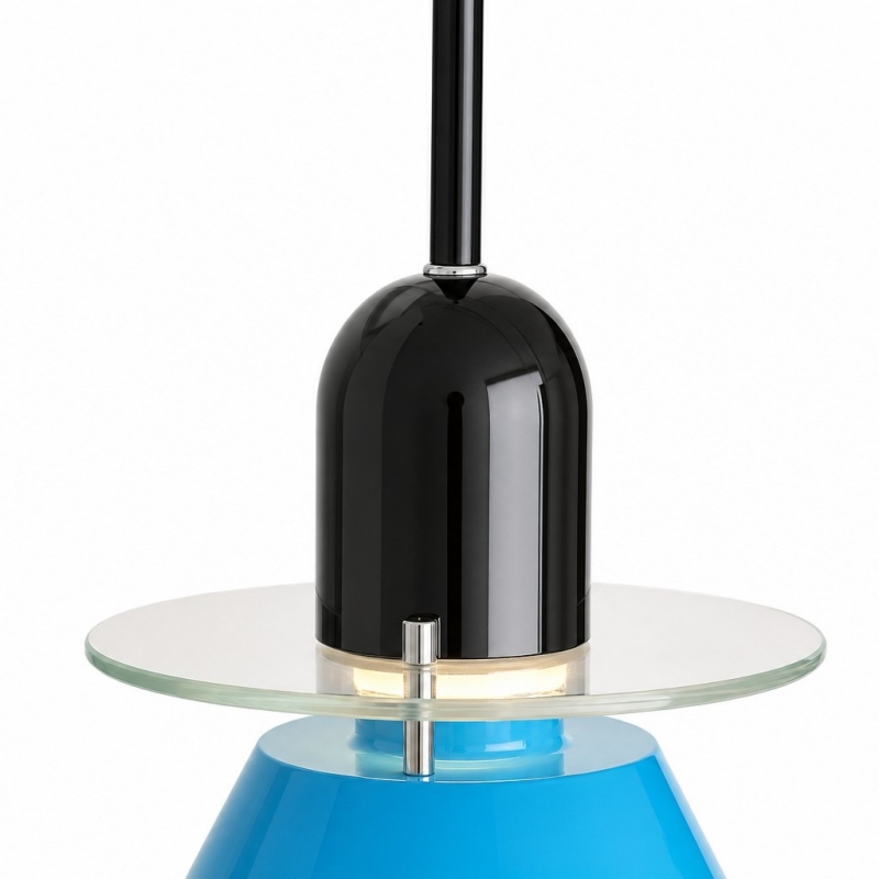 Close view of the pendant light shade and cord