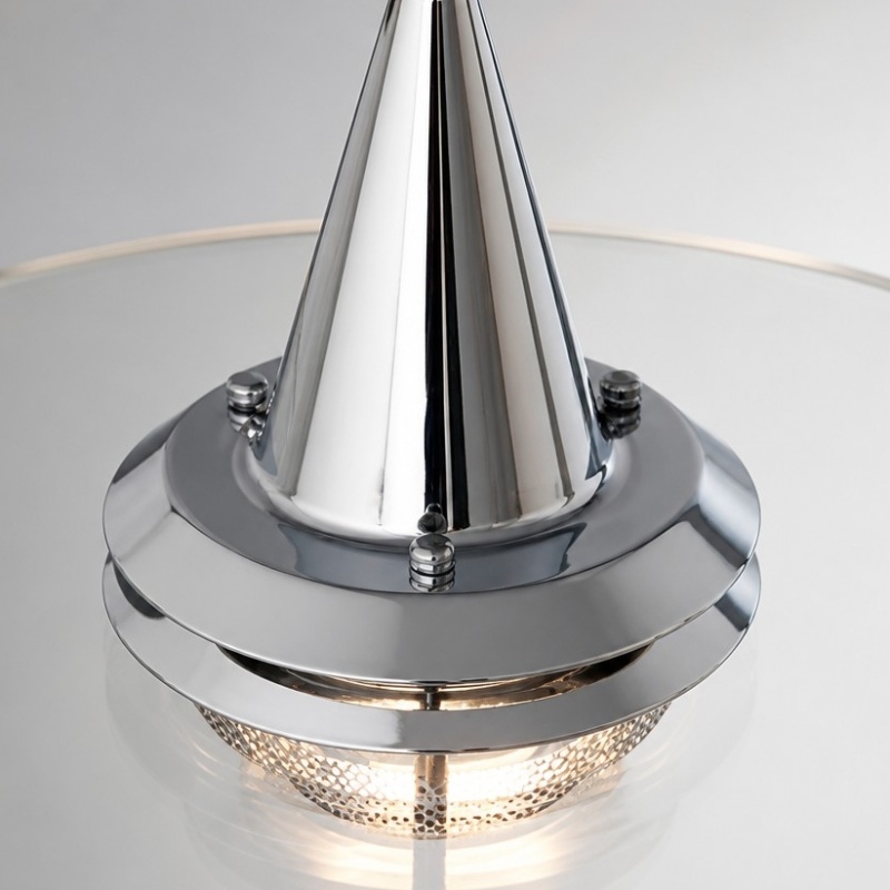 Close-up of the chrome glass shade and fixture detail