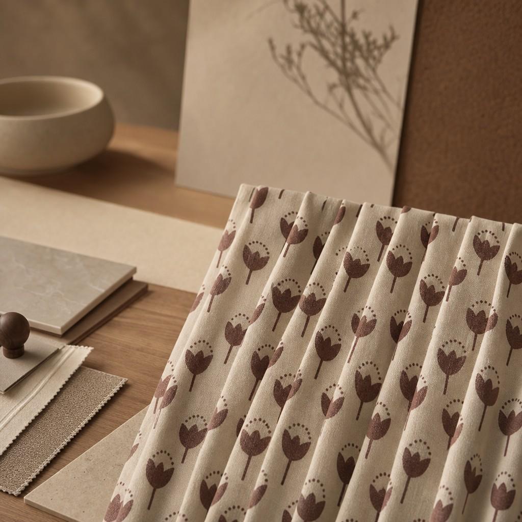 Close view of Solmire floral fabric material