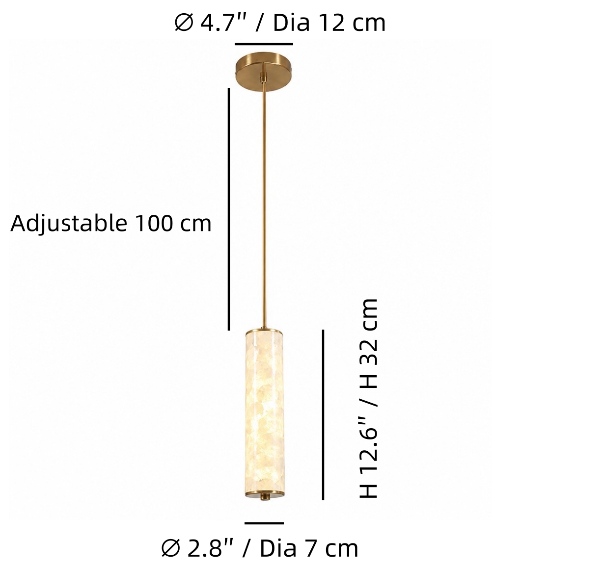 Nacrelith pendant light size diagram
