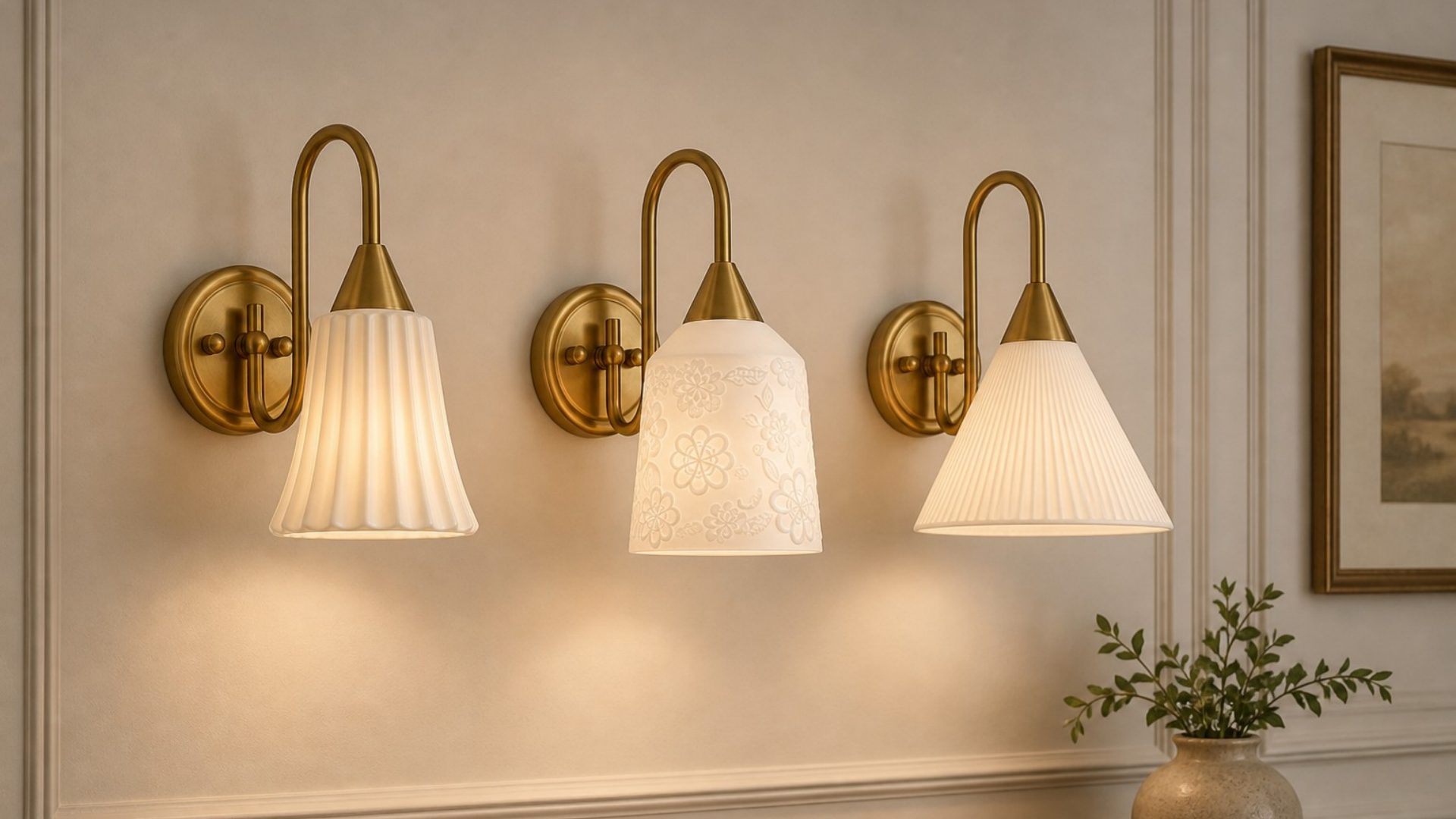 Multiple wall lamp pieces displayed together