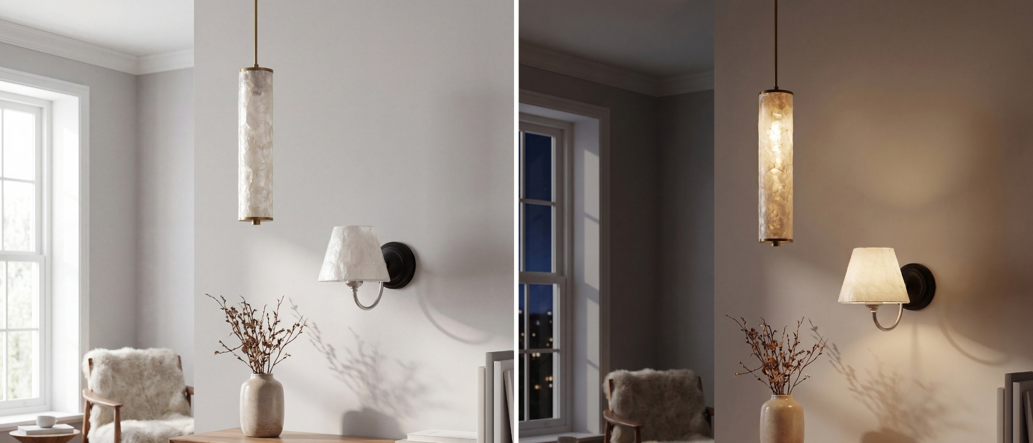 Capiz shell pendant in a bright room scene