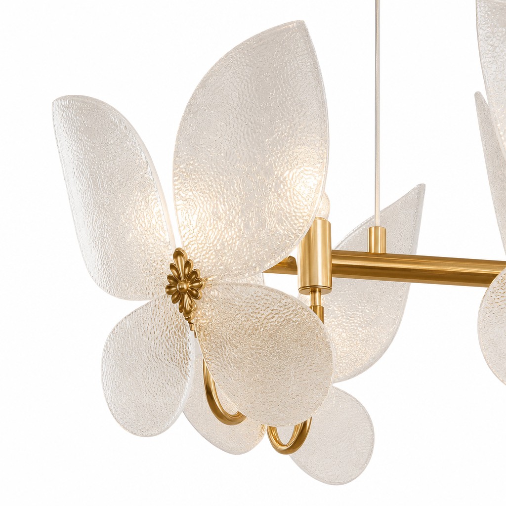 Lucenda chandelier frosted butterfly shade detail