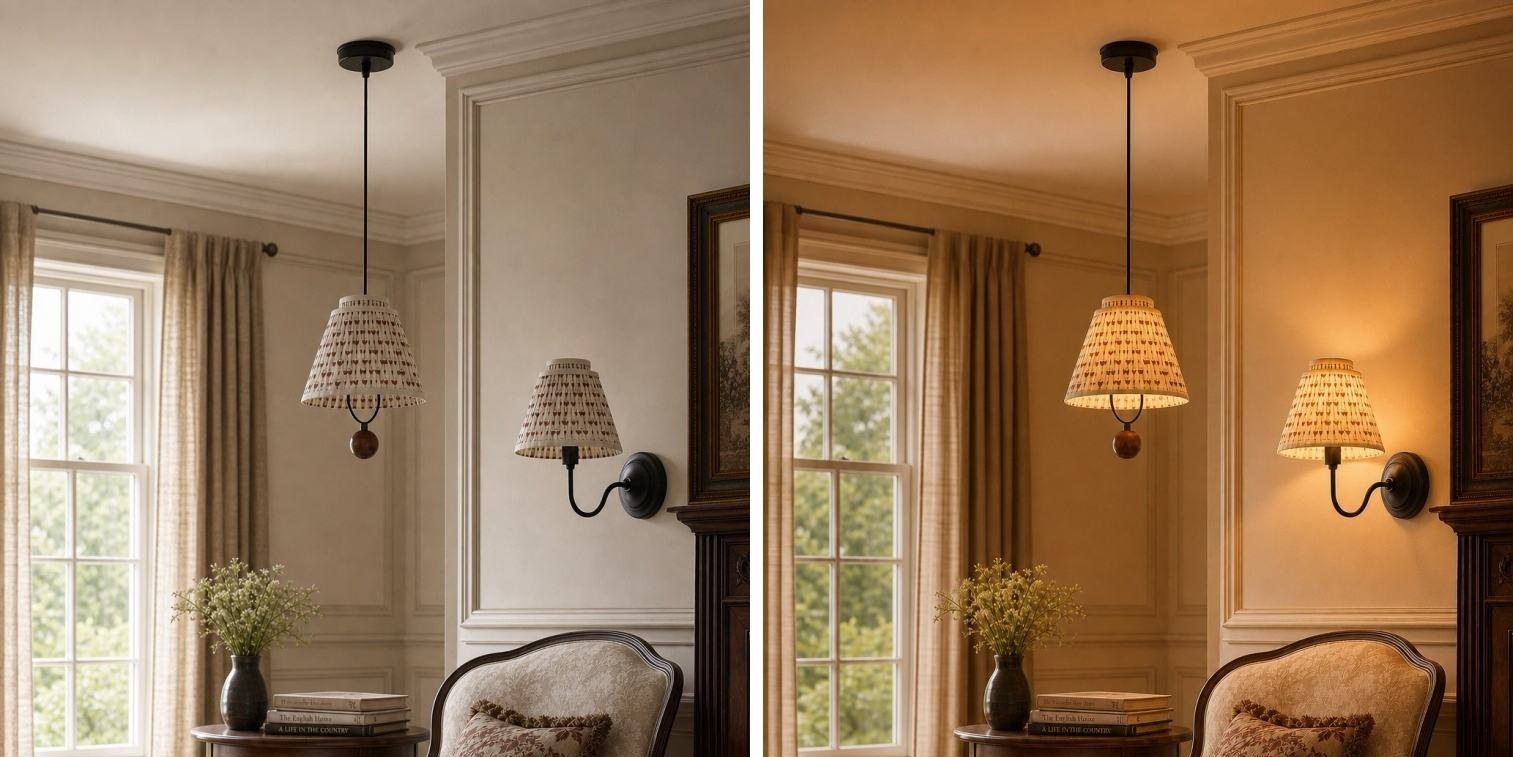 Solmire pendant and wall light in a softly lit room
