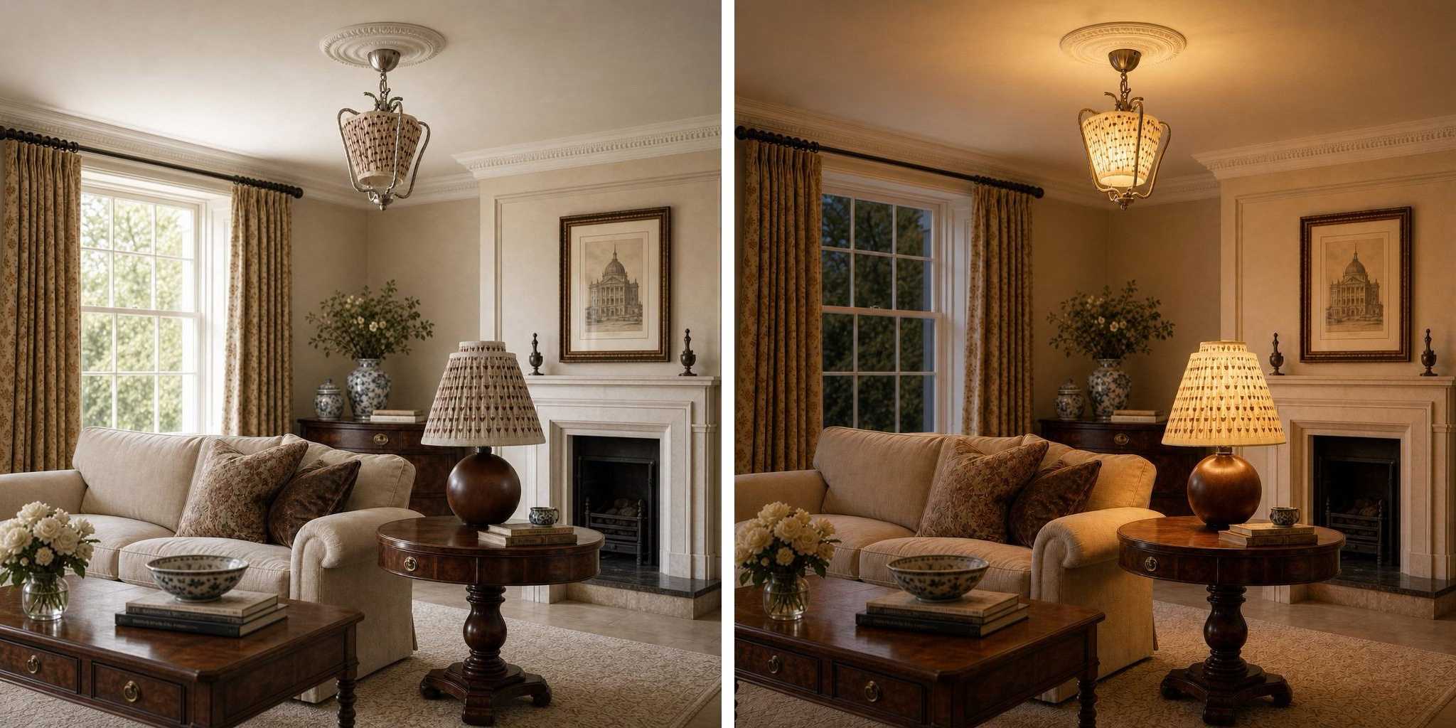 Solmire fabric lamp shown in a warm interior lighting scene