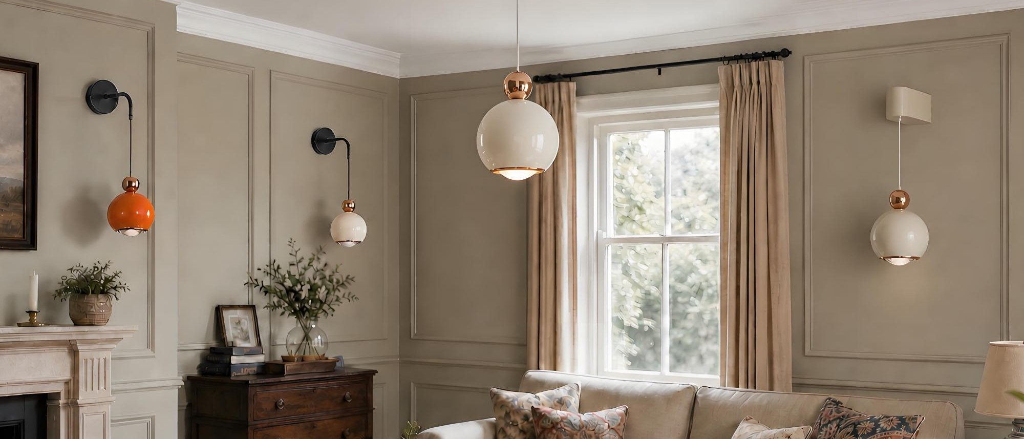 Adjustable wall lamp in a living room