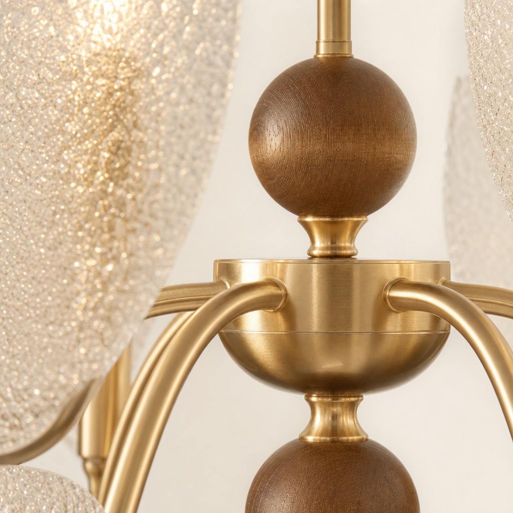 Lucenda chandelier central gold and wood detail