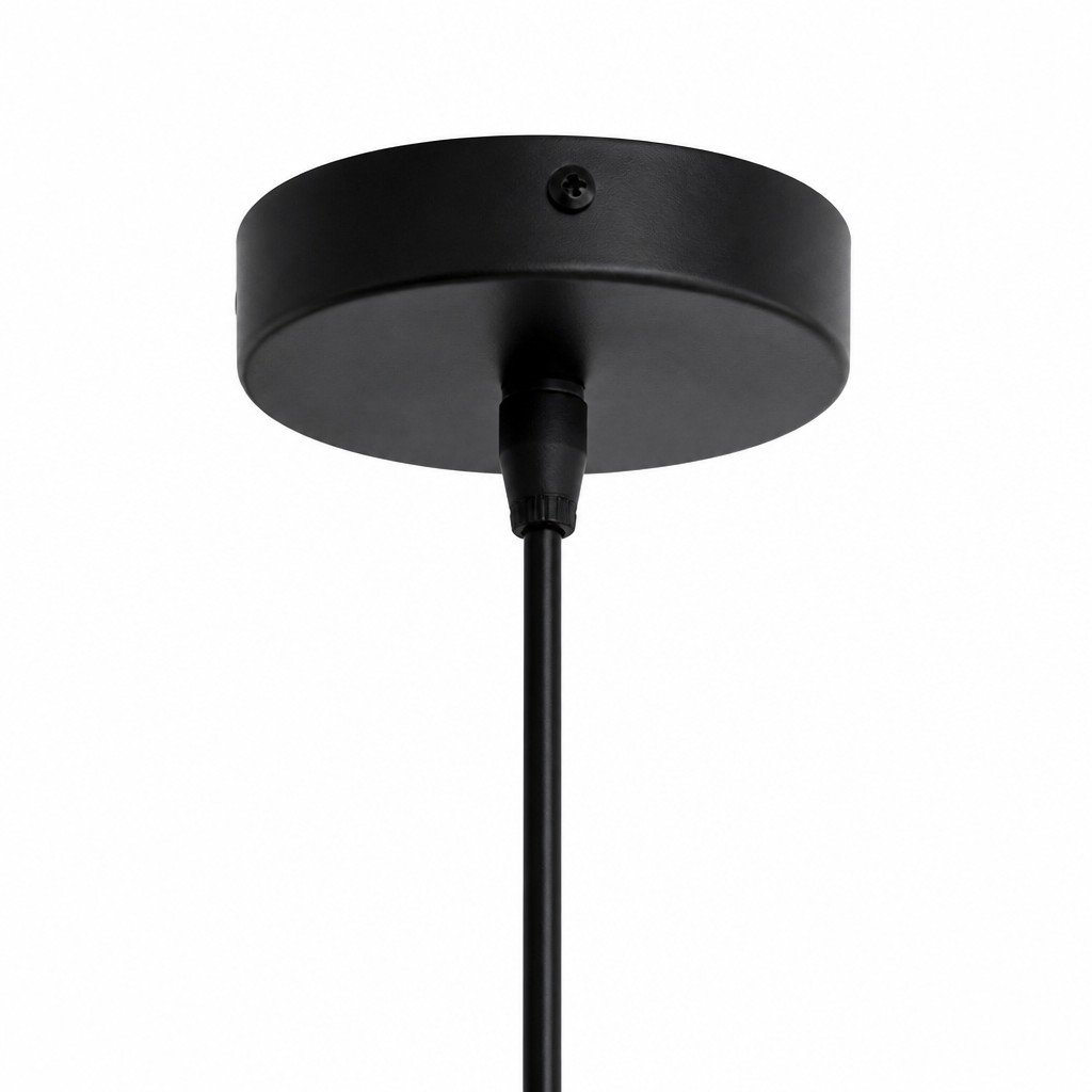Close view of the black ceiling canopy and suspension rod