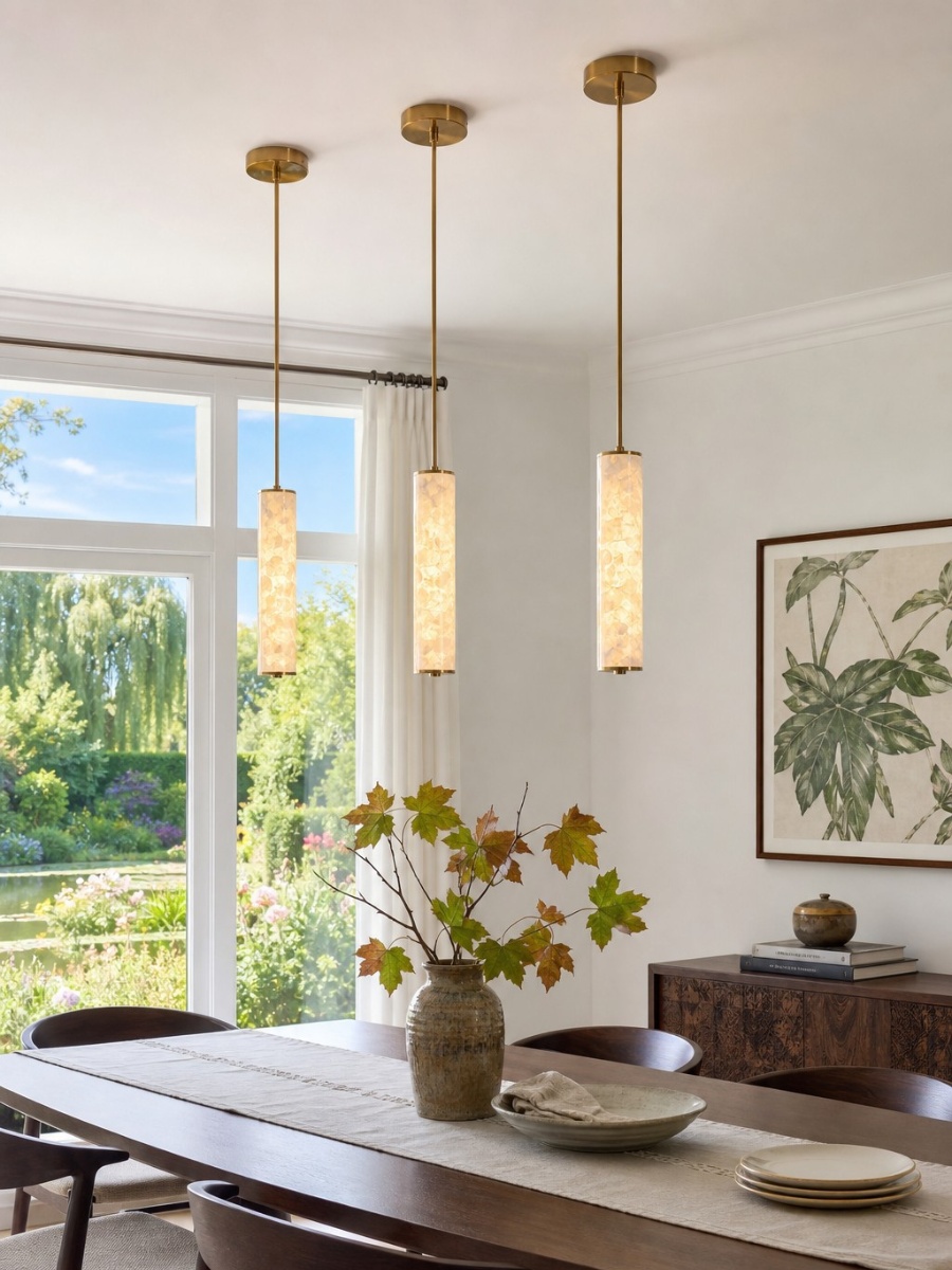 Warm room scene with Capiz shell lighting