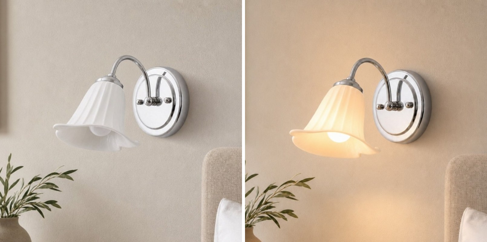 Switch light comparison for the Celvane wall lamp