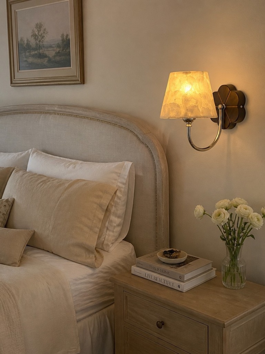 Capiz shell wall light in a real home setting
