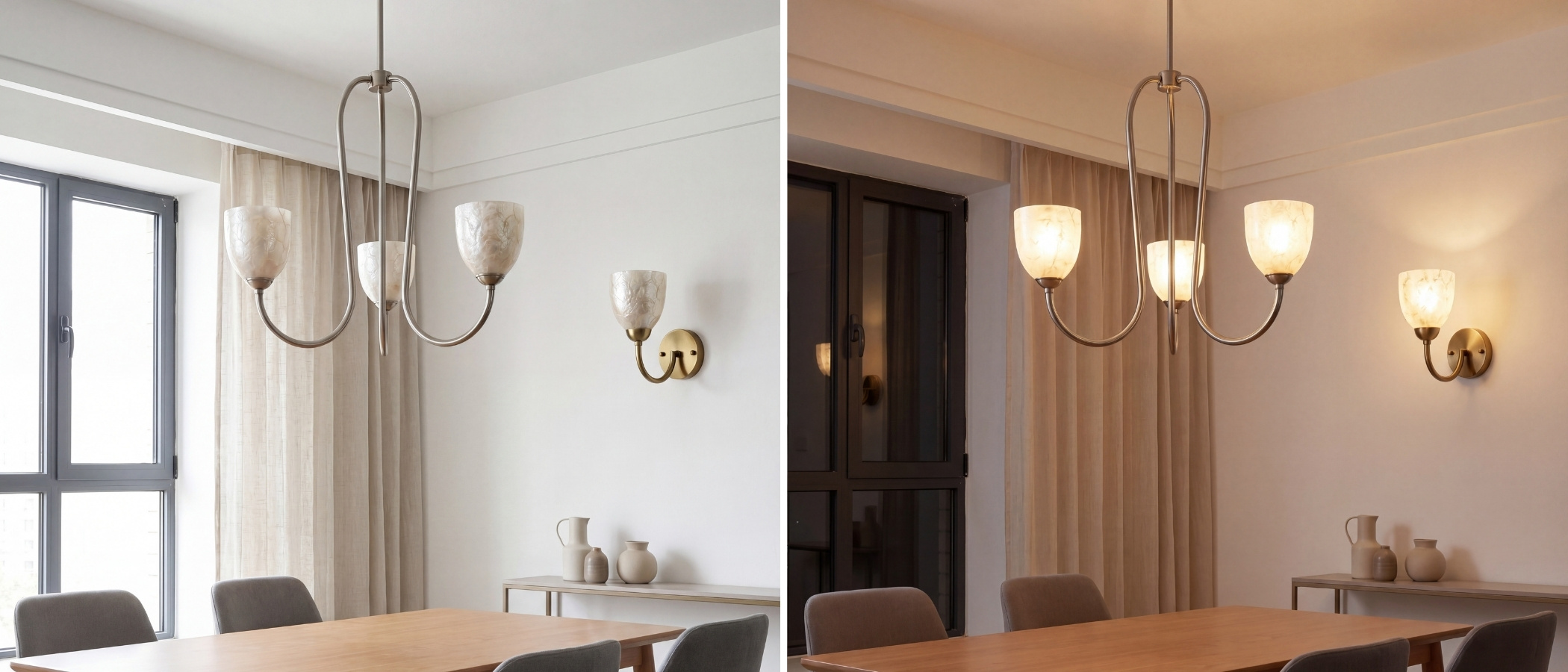 Capiz shell pendant glowing warmly at night