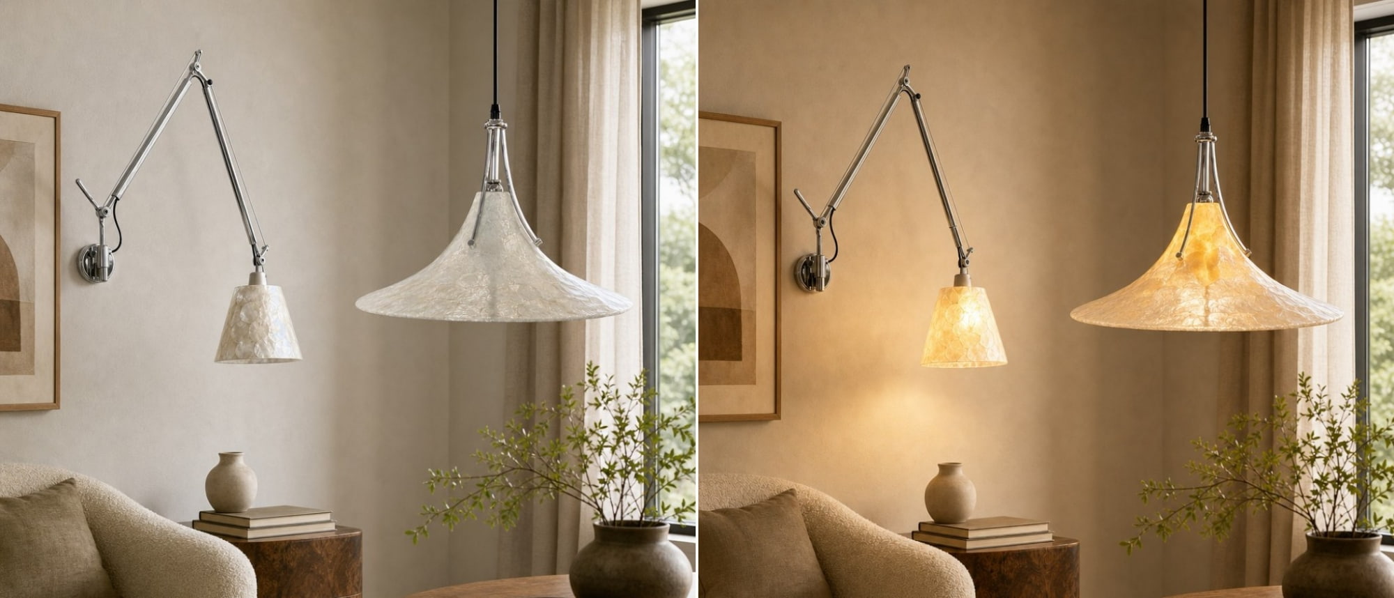 Lunavera shell ceiling light styled in an interior setting