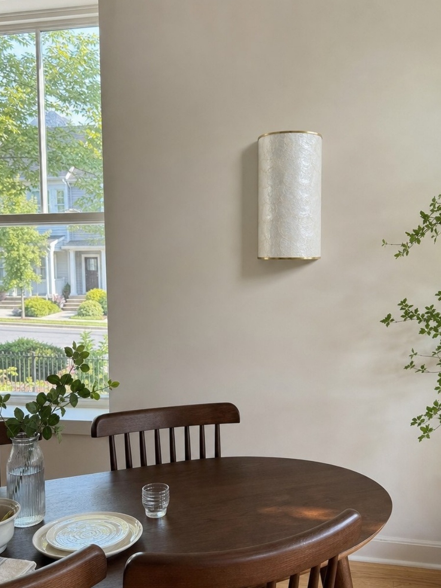 Real home dining area with Capiz shell pendant lights
