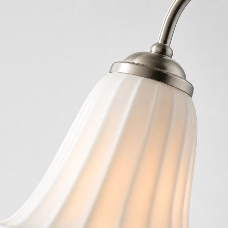 Close view of the calla lily shade and metal arm